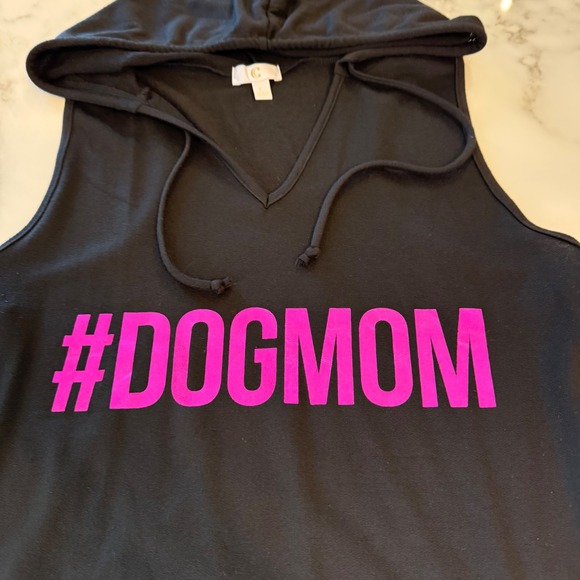 Charming Charlie Womens Dog Mom Sleeveless Hoodie Black Pink Tank Top Large L - Picture 4 of 10